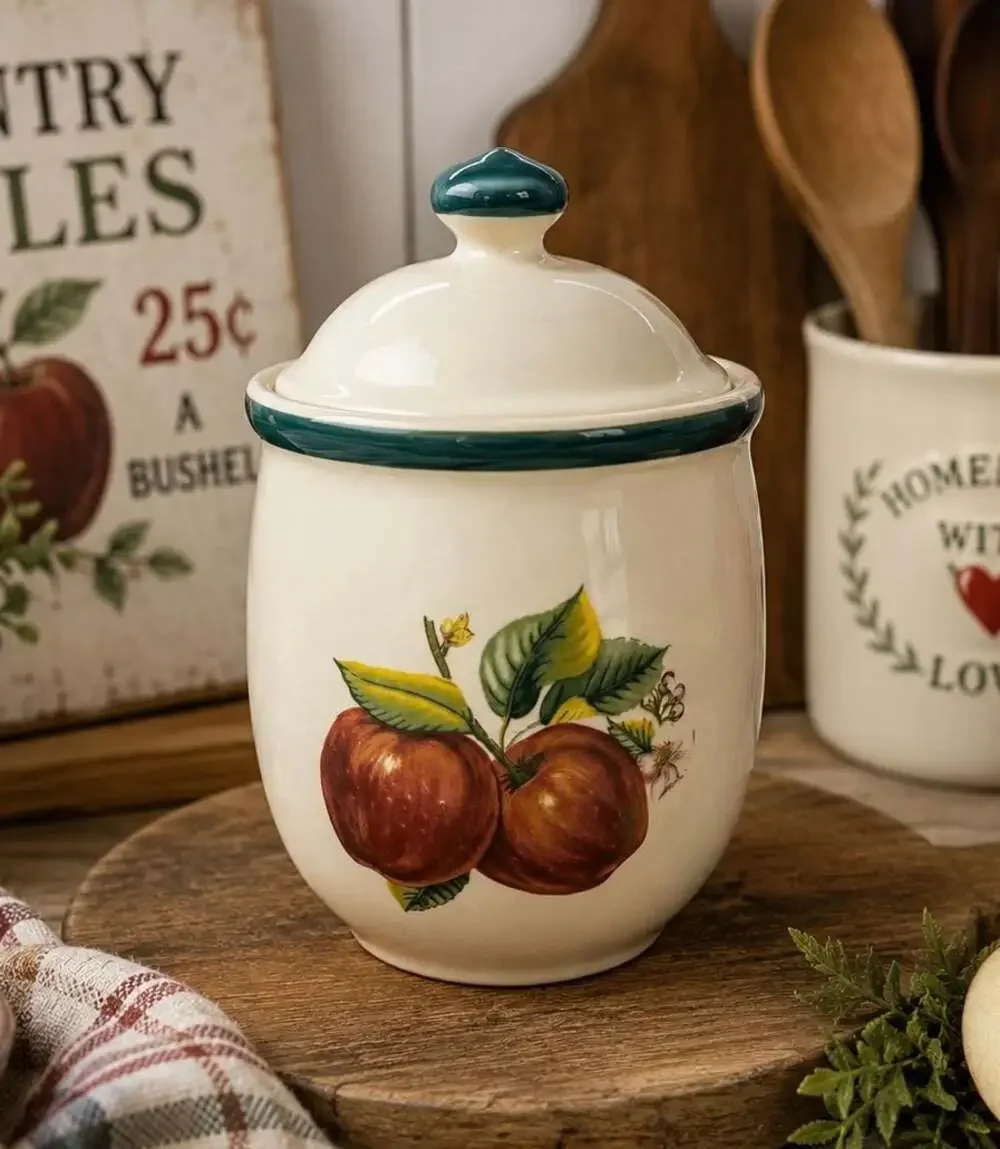 Casuals by China Pearl Apple Blossom Stoneware Canister with Lid